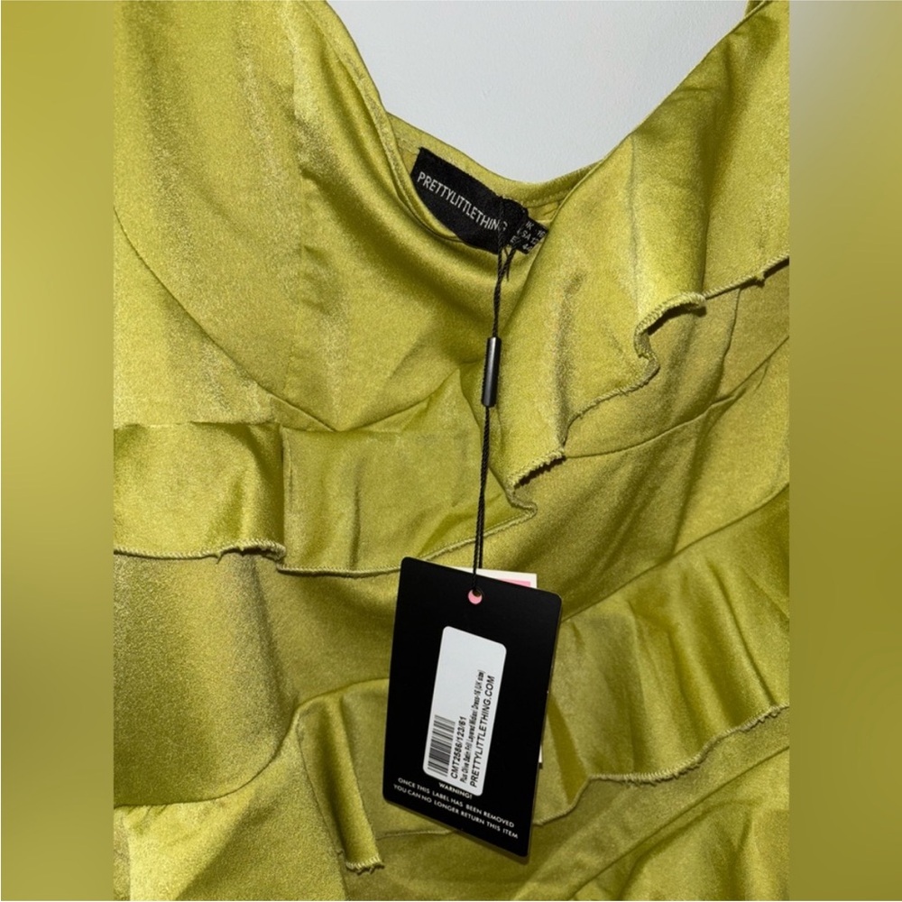 PrettyLittleThing Lime Green Ruffle Midi Dress - Picture 10 of 12